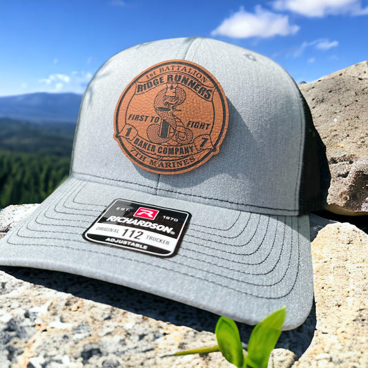 USMC 1st Battalion 7th Marines Baker Company Infantry Leather Hat Patch Richardson Hat