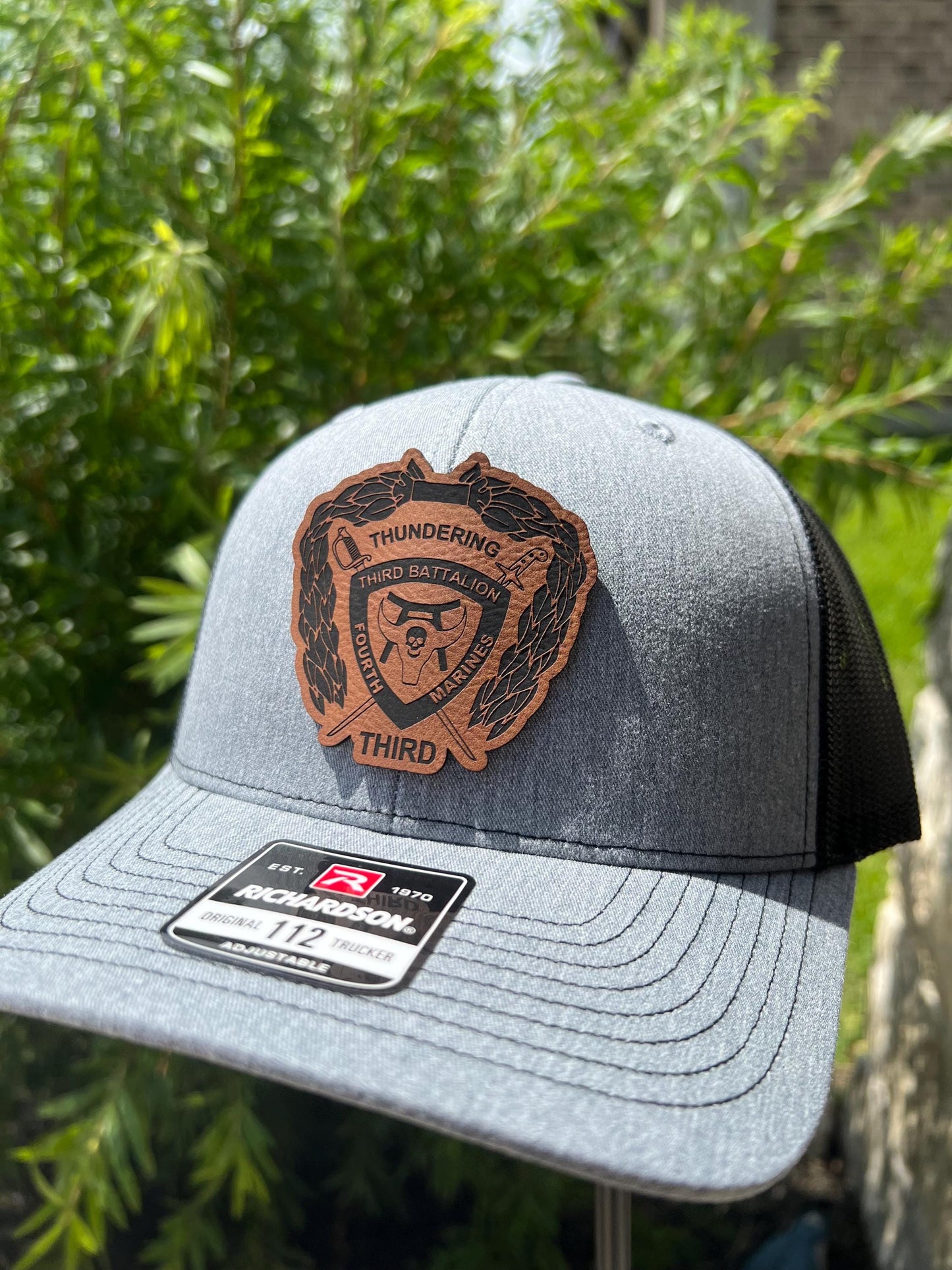 USMC 3rd Battalion 4th Marines Leather Hat Patch Richardson Hat