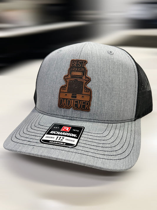 Best Truckin Dad Ever Leather Hat Patch Richardson Hat