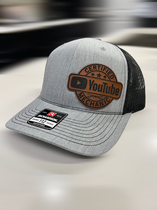 Certified YouTube Mechanic Leather Hat Patch Richardson Hat