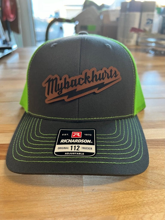 My Back Hurts Leather Hat Patch Richardson Hat