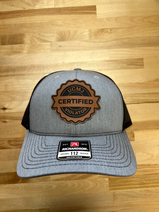 Certified UCMJ Violator Leather Hat Patch Richardson Hat