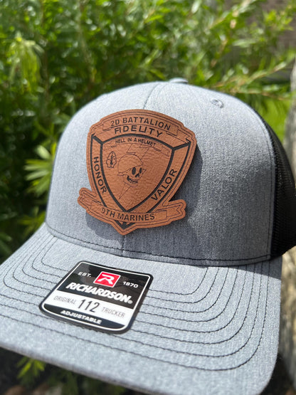 USMC 2nd Battalion 9th Marines Leather Hat Patch Richardson Hat